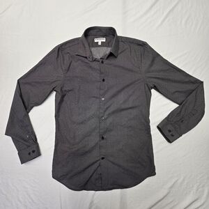 Express Medium Dark Gray & White Mens Extra Slim Button Up Long Sleeve Shirt